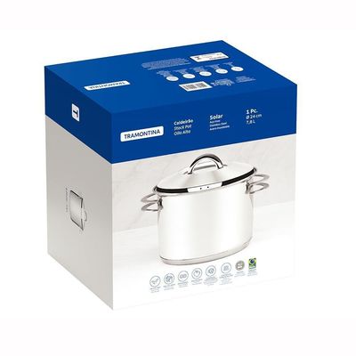 Caldeirão Solar Em Aço Inox Fundo Triplo Com Tampa E Alças 24cm 7,8l - Tramontina 62505240