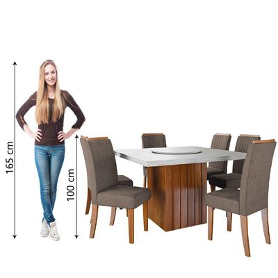 Conjunto Sala De Jantar Amsterdã New Mesa Com Tampo Giratório 6 Cadeiras Grécia Madeirado/mascavo
