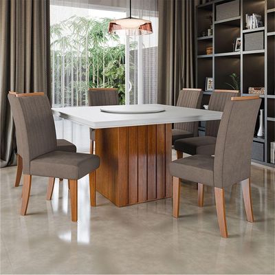 Conjunto Sala De Jantar Amsterdã New Mesa Com Tampo Giratório 6 Cadeiras Grécia Madeirado/mascavo