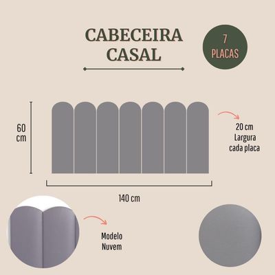 Cabeceira Casal Kit 7 Placas Modelo Nuvem - Courino Cinza
