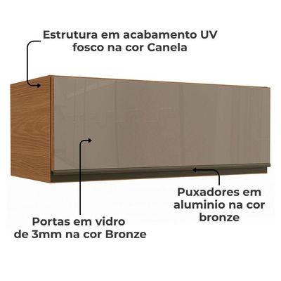 Armario Aereo Basculante 1p Vidro 80 Cm Maxxi G770 Kappesberg Canela