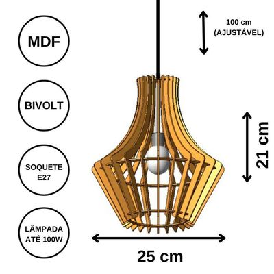 Luminária Teto Tipo Pendente Barolo Mdf - Completa Mdf Cru