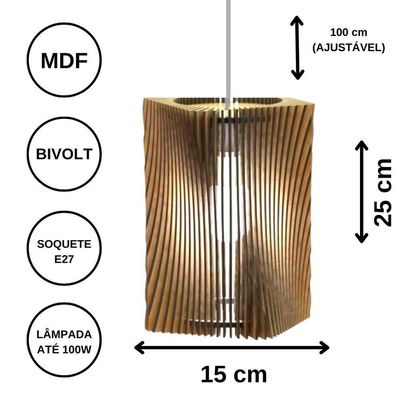 Luminária Teto Tipo Pendente Tower Mdf - Completa Mdf Cru