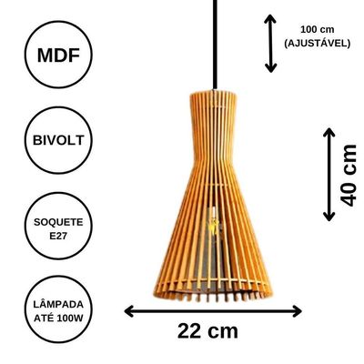 Luminária Teto Tipo Pendente Turin Mdf - Completa Mdf Cru