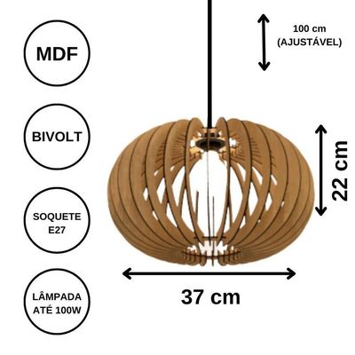 Luminária Teto Tipo Pendente Urano Mdf - Completa Mdf Cru