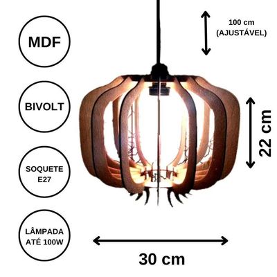 Luminária Teto Tipo Pendente Safira Mdf - Completa Mdf Cru