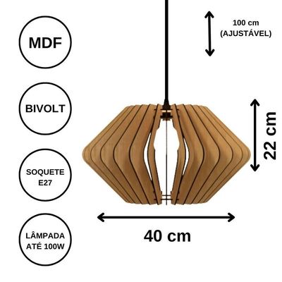 Luminária Teto Tipo Pendente Vinci Mdf - Completa Mdf Cru