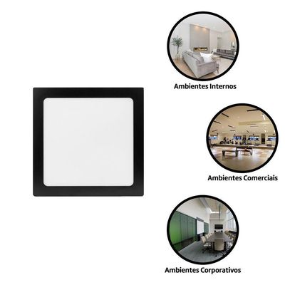 Painel De Led 18 W 4000k Quadrado Embutir Preto Foxlux