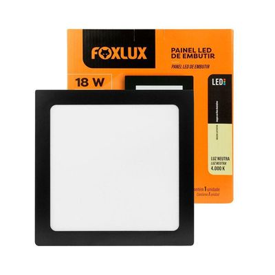 Painel De Led 18 W 4000k Quadrado Embutir Preto Foxlux