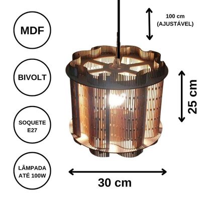 Luminária Teto Tipo Pendente Pandora Mdf - Completa Mdf Cru