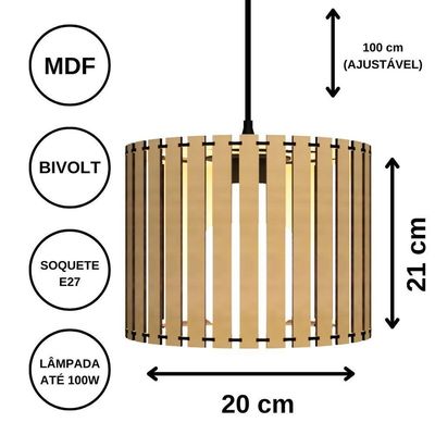 Luminária Pendente Tóquio Modelo Ripado - Marrom