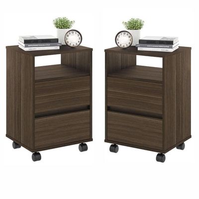 Conjunto Mesa De Cabeceira Com Rodízios Nadi Marrom