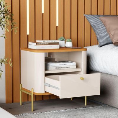 Conjunto Mesa De Cabeceira Malta Off White Nature Dourado