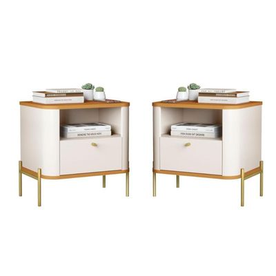Conjunto Mesa De Cabeceira Malta Off White Nature Dourado