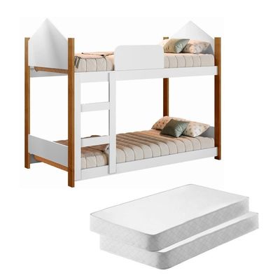 Beliche Infantil Casinha Alice Branco Com Colchões