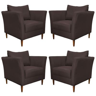 Kit 4 Poltronas Decorativa Sala de Estar Pés Palito Lubbock Couro Marrom - Gran Belo