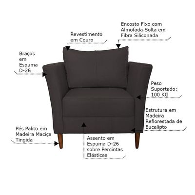 Kit 4 Poltronas Decorativa Sala de Estar Pés Palito Lubbock Couro Marrom - Gran Belo