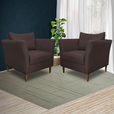 Kit 4 Poltronas Decorativa Sala de Estar Pés Palito Lubbock Couro Marrom - Gran Belo