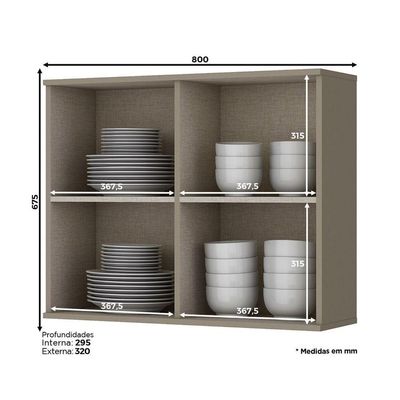 Armário Aéreo 02 Portas De Vidro 80 Cm Connect Henn Duna