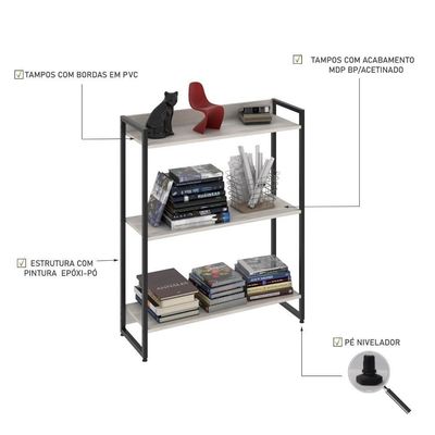 Estante Dynamica 80x30x104cm C/03 Prateleiras Snow / Est.preta Snow / Est.preta
