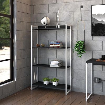 Estante Dynamica 80x30x146cm C/04 Prateleiras Preto ônix / Est.branca Preto ônix / Est.branca