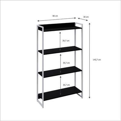 Estante Dynamica 80x30x146cm C/04 Prateleiras Preto ônix / Est.branca Preto ônix / Est.branca