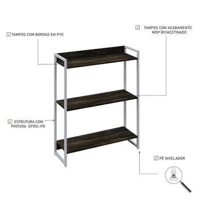 Estante Dynamica 80x30x104cm C/03 Prateleiras Carvalho Dark / Est.branca Carvalho Dark / Est.branca