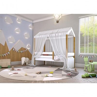 Cama Montessori Exclusiv Solteiro Com Colchão E Voal Branco