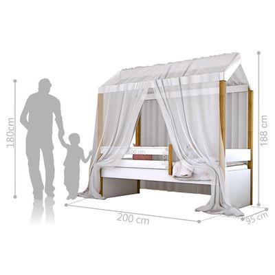 Cama Montessori Exclusiv Solteiro Com Colchão E Voal Branco