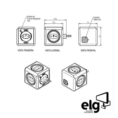 Powercube Original Pwc-r4u Elg Azul 4 Tomadas + 2 Usb