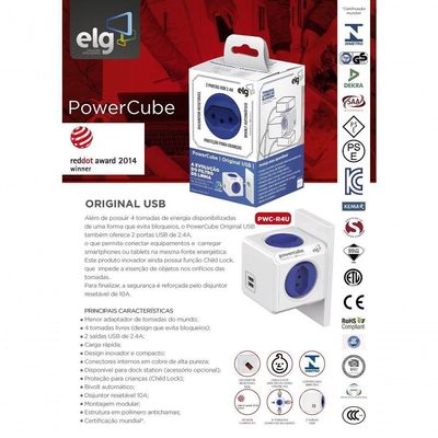 Powercube Original Pwc-r4u Elg Azul 4 Tomadas + 2 Usb