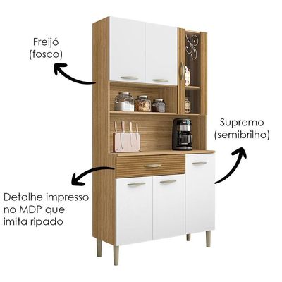 Kit Cozinha 6 portas 1 gaveta 91 Cm Golden Ktp Freijo Supremo Cp Ripado