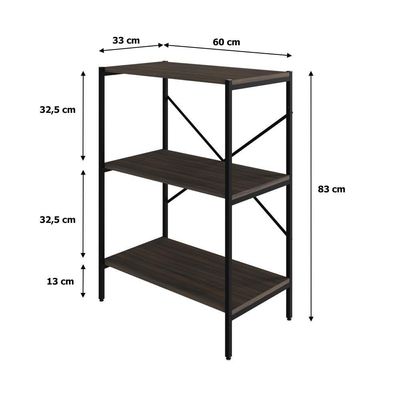 Estante C/03 Prateleiras 84x60x33cm Tub Tueh863 Nogal - Est.preta Nogal / Est.preta