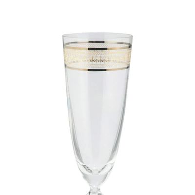 Jogo de taças champanhe cristal ecológico Bohemia Brocade com friso de ouro 200ml 6 peças