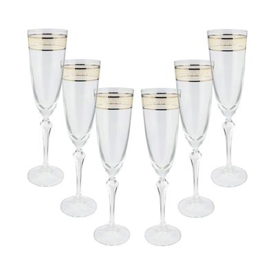 Jogo de taças champanhe cristal ecológico Bohemia Brocade com friso de ouro 200ml 6 peças