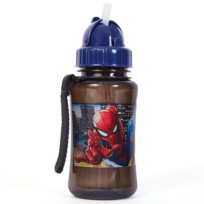 Garrafa Escolar 350ml Marvel Homem Aranha com Canudo Preta U / Preto