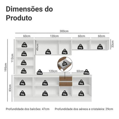 Armário De Cozinha Completa 100% Mdf 300 Cm Smart Madesa 04 Branco/rustic/crema