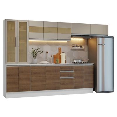 Armário De Cozinha Completa 100% Mdf 300 Cm Smart Madesa 04 Branco/rustic/crema