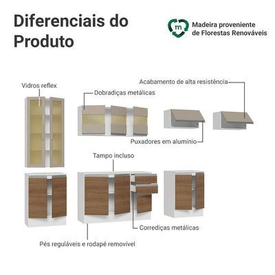 Armário De Cozinha Completa 100% Mdf 300 Cm Smart Madesa 04 Branco/rustic/crema
