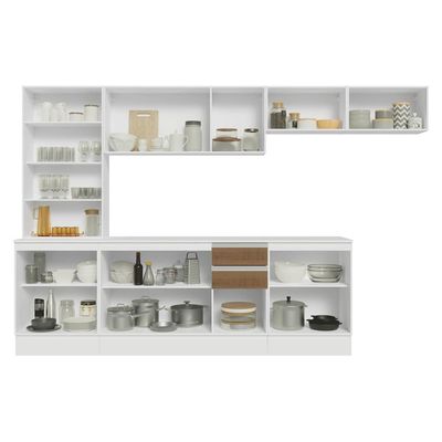 Armário De Cozinha Completa 100% Mdf 300 Cm Smart Madesa 04 Branco/rustic/crema