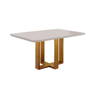 Conjunto Sala De Jantar Mesa Tampo De Vidro 4 Cadeiras Lisboa Mundial Móveis Mel/Cinza Mel/Cinza