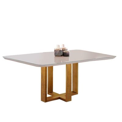 Conjunto Sala De Jantar Lisboa 4 Lugares Mesa E Cadeiras Moveis Mix Mel Com Off-white Marrom Burguês