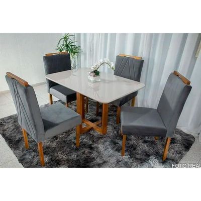 Mesa de Jantar Lisy com 4 Cadeiras Safira Móveis Mundial Mel/Cinza