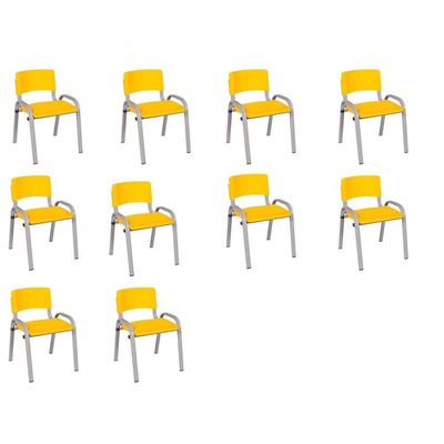 Kit 10 Cadeira Iso Infantil Creche, Escola Base Cinza Amarelo