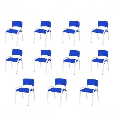 Kit 11 Cadeira Iso Infantil Creche, Escola Base Branco Azul
