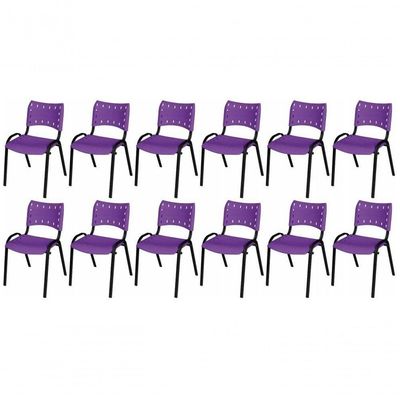 Cadeira Iso Base Preto Escola, Escritório Violeta Kit 12 Un