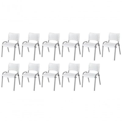 Cadeira Iso Base Cinza Escola, Escritório Branco Kit 11 Un
