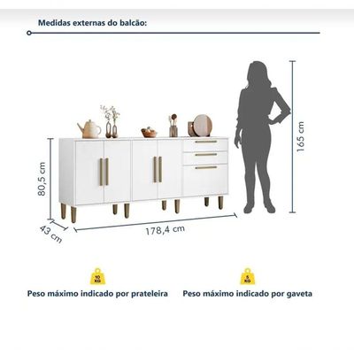 Balcão 5 Portas 2 Gavetas Lorena Kaiki Móveis -branco