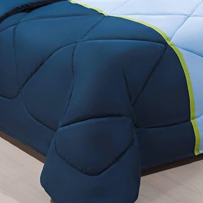 Enxoval Edredom + Jogo De Cama King Aconchego Premium 06 Peças - Azul- Marinho