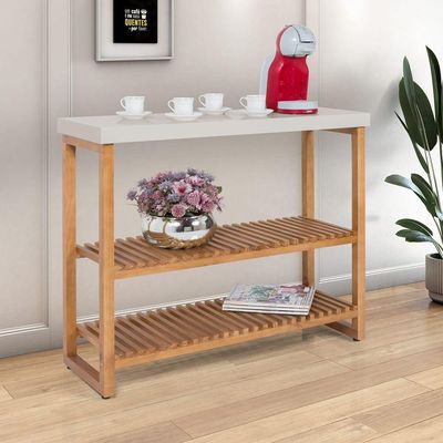 Aparador Balcão Gold Tampo MDF 25mm Maciço Pés Madeira Off White